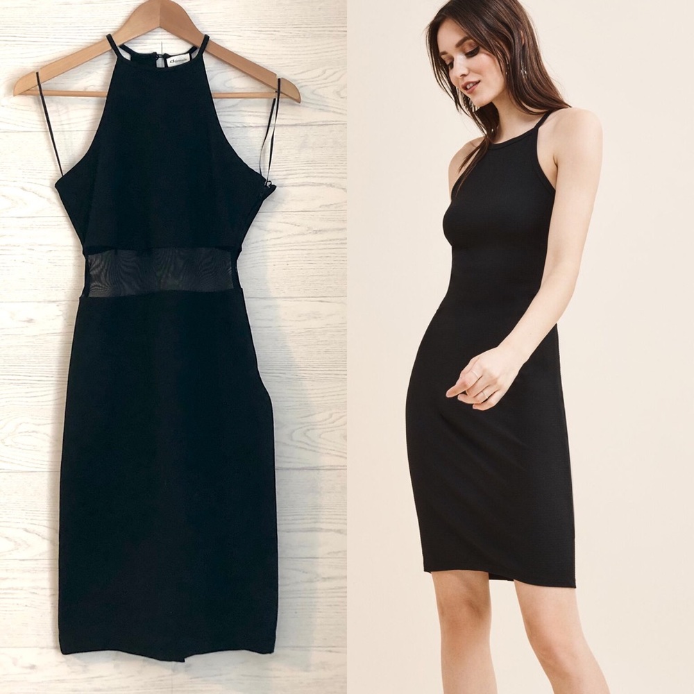 Dynamite Halter Bodycon Dress with Mesh Panel, S